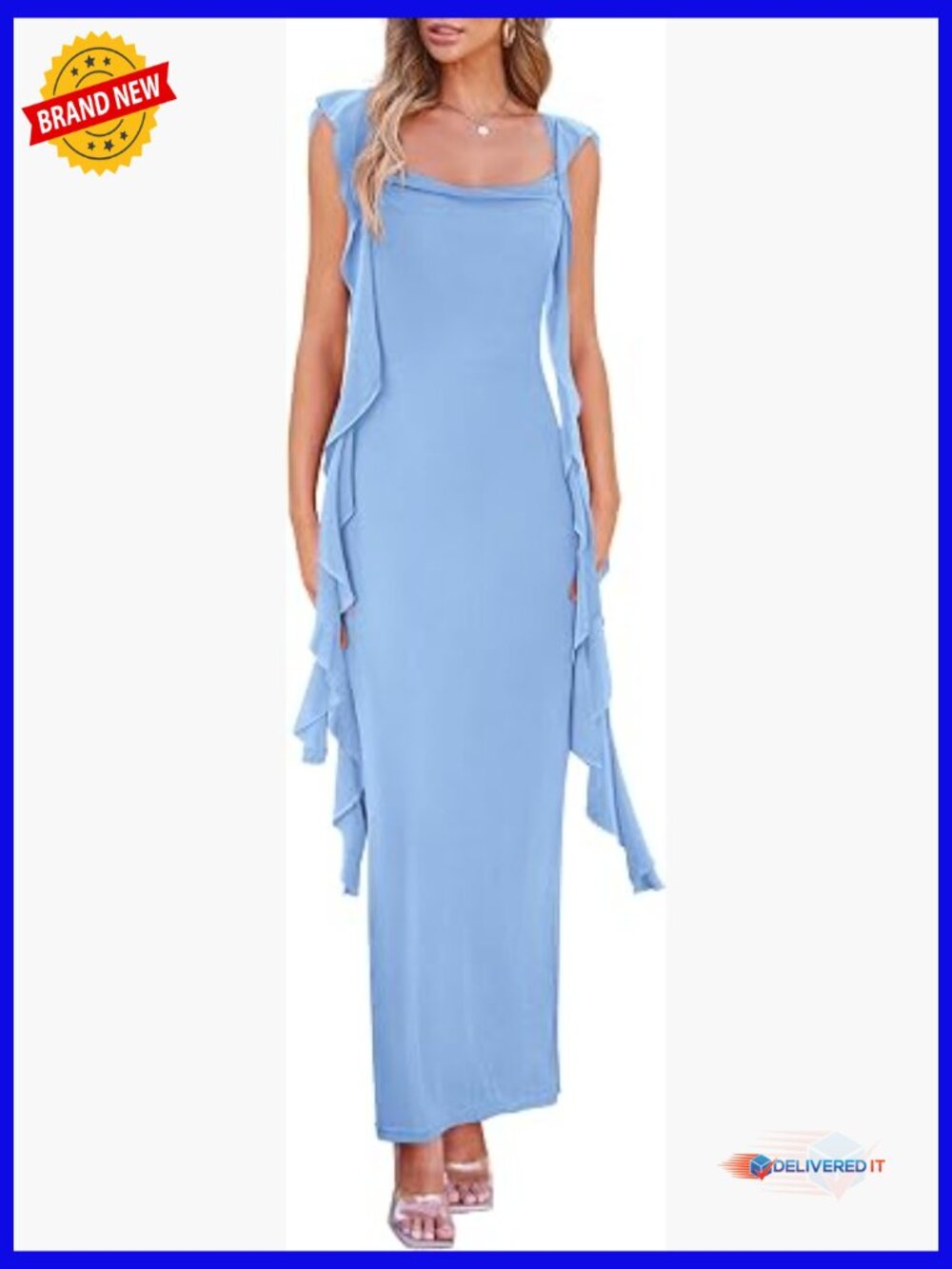 Sleeveless Ruffle Formal Cocktail Maxi Dress Bodycon
